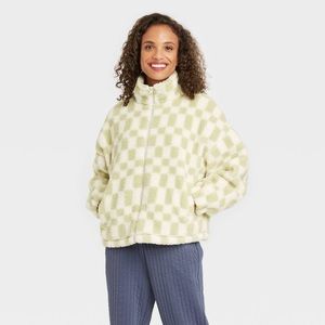 Target’s “a new day” Green and White Checkered Women's Fleece Zip-Up Sweatshirt
